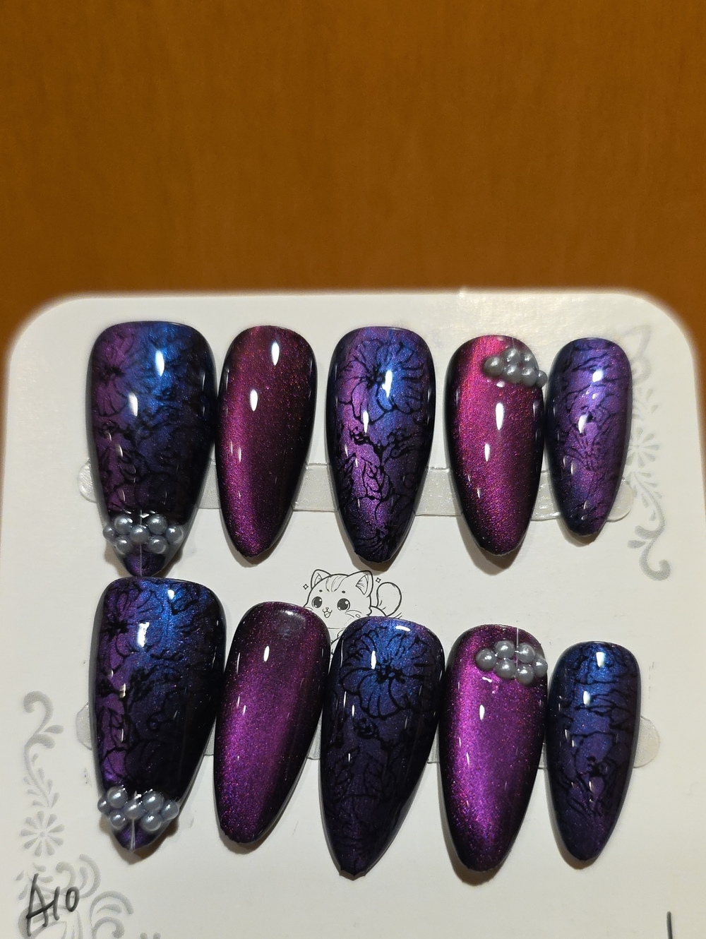 Handcrafted Purple Ombre Floral Press-On Nail Set with Pearl Accents